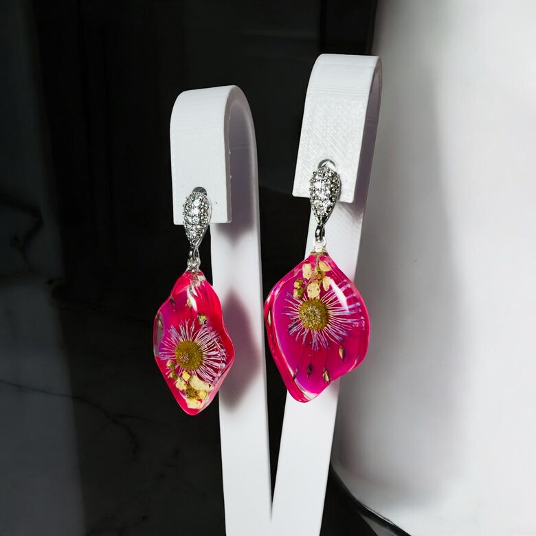 Rozā auskari ar ziediem